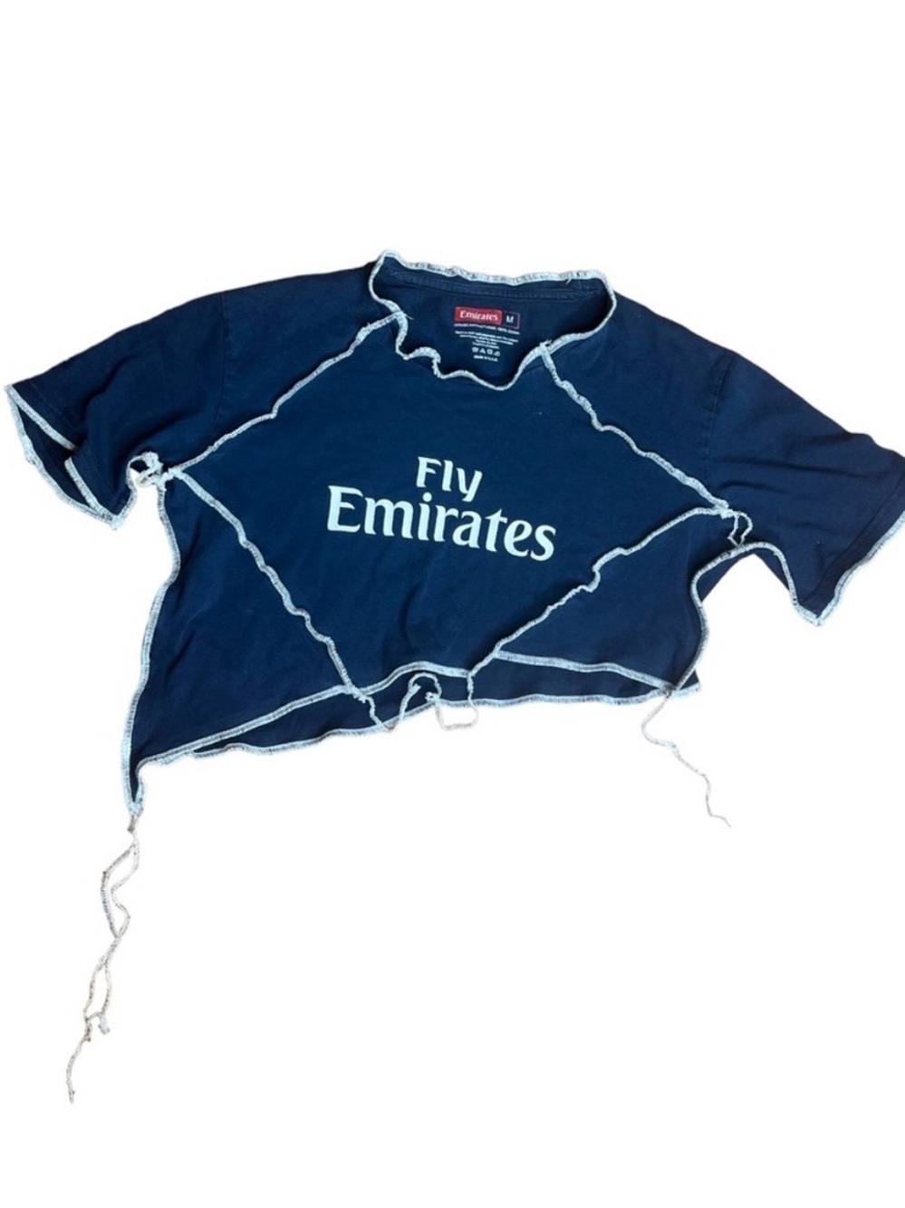 Fly Emirates Reworked Custom Patchwork Asymmetrical Crop Top - Picture 2 of 4